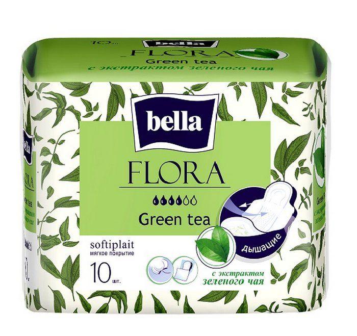 Прокладки женские Bella Flora Green tea с экстрактом зеленого чая 10 шт., флоу-пак