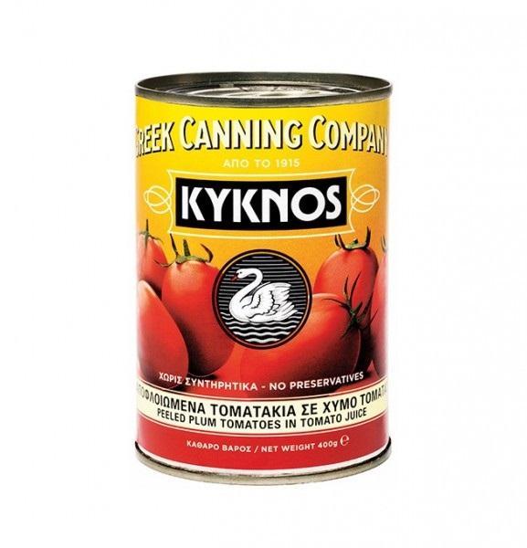 Томаты Kyknos целые очищенные в собственном соку 400 гр., ж/б