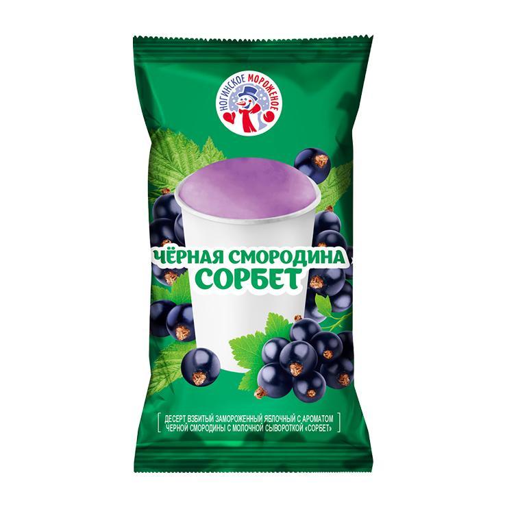 Мороженое пломбир Ногинское мороженое сорбет черная смородина в бумажном стаканчике 80 гр., флоу-пак