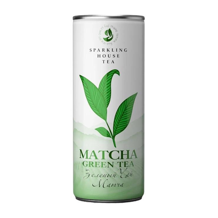 Чай холодный Sparkling house tea зеленый чай газированный, со вкусом матчи 330 мл., ж/б