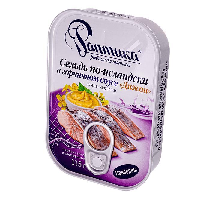 Сельдь Раптика по-исландски филе-кусочки в горчичном соусе Дижон 115 гр., ж/б