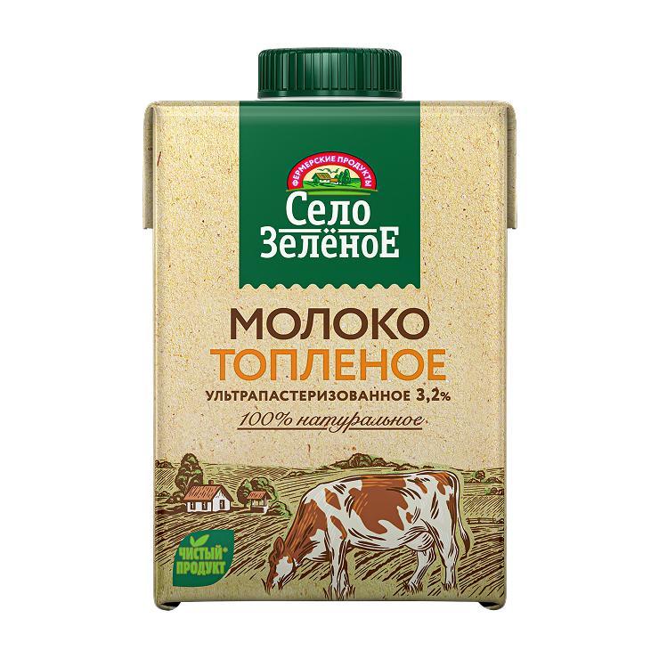 Молоко Село Зелёное топленое ультрапастеризованное 3,2% 500 мл., тетра-пак