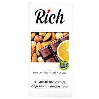 Шоколад Rich темный с орехами и апельсином, 70 гр., картон