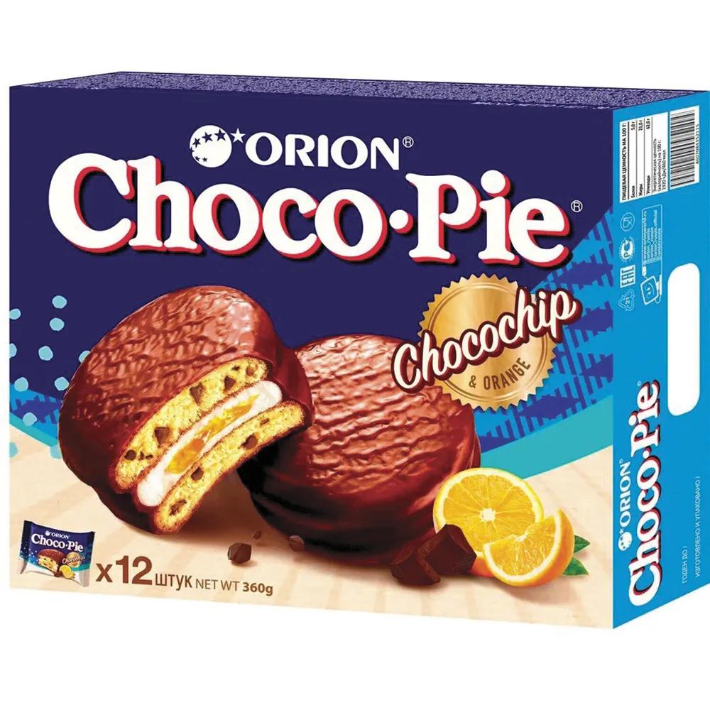 Пирожное ORION Choco Pie Chocochip c апельсином и кусочками шоколада 360 гр., картон