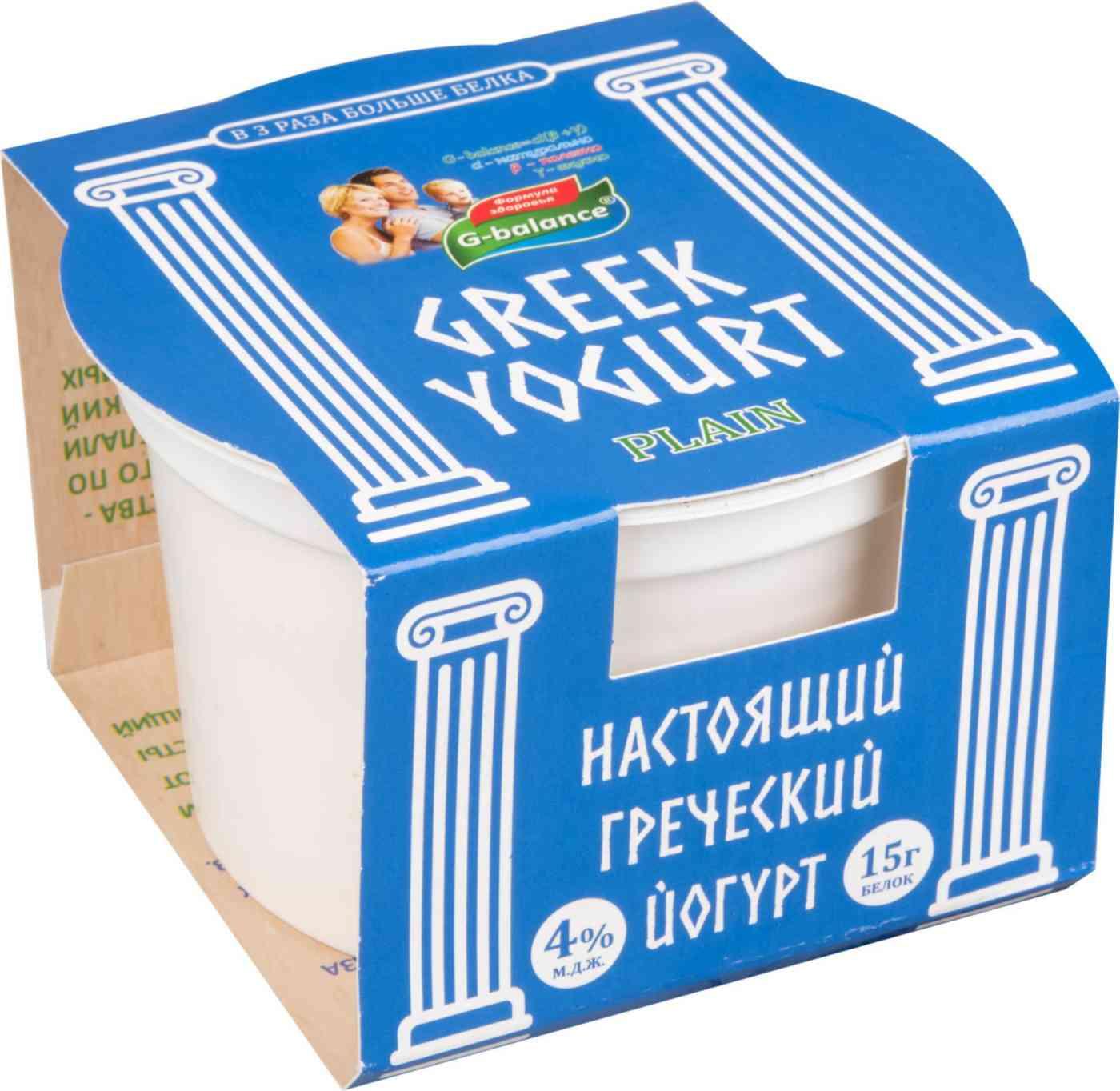 Йогурт греческий 4% G-balance Greek plain, 170 гр., пластиковый стакан