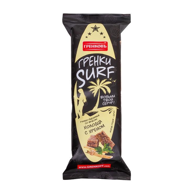 Гренки Гренковъ SURF ржано-пшеничные со вкусом холодца с хреном 100 гр., флоу-пак