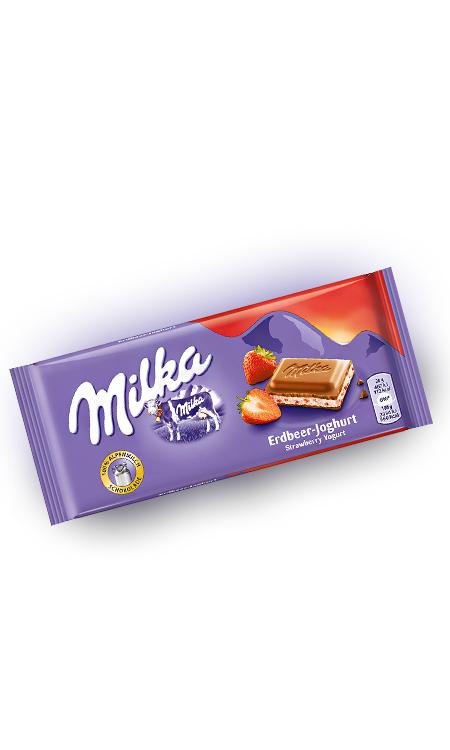 Шоколад Milka Клубника и йогурт, 100 гр., флоу-пак