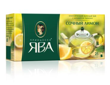 Чай Ява Сочный лимон зеленый 25 пакетиков, 37,5 гр., картон