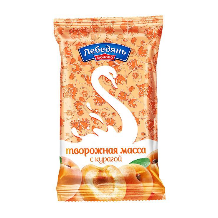 Масса творожная ЛебедяньМолоко обезжиренный с курагой 180 гр., флоу-пак