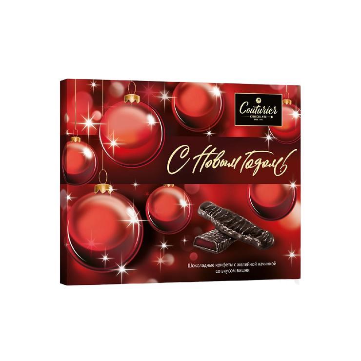 Конфеты Couturier красные игрушки шоколадные с желейной начинкой со вкусом вишни 155 гр., картон