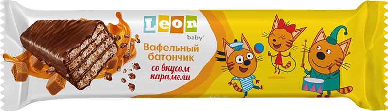 Вафельный батончик Leon baby Три кота со вкусом карамели 35 гр., флоу-пак