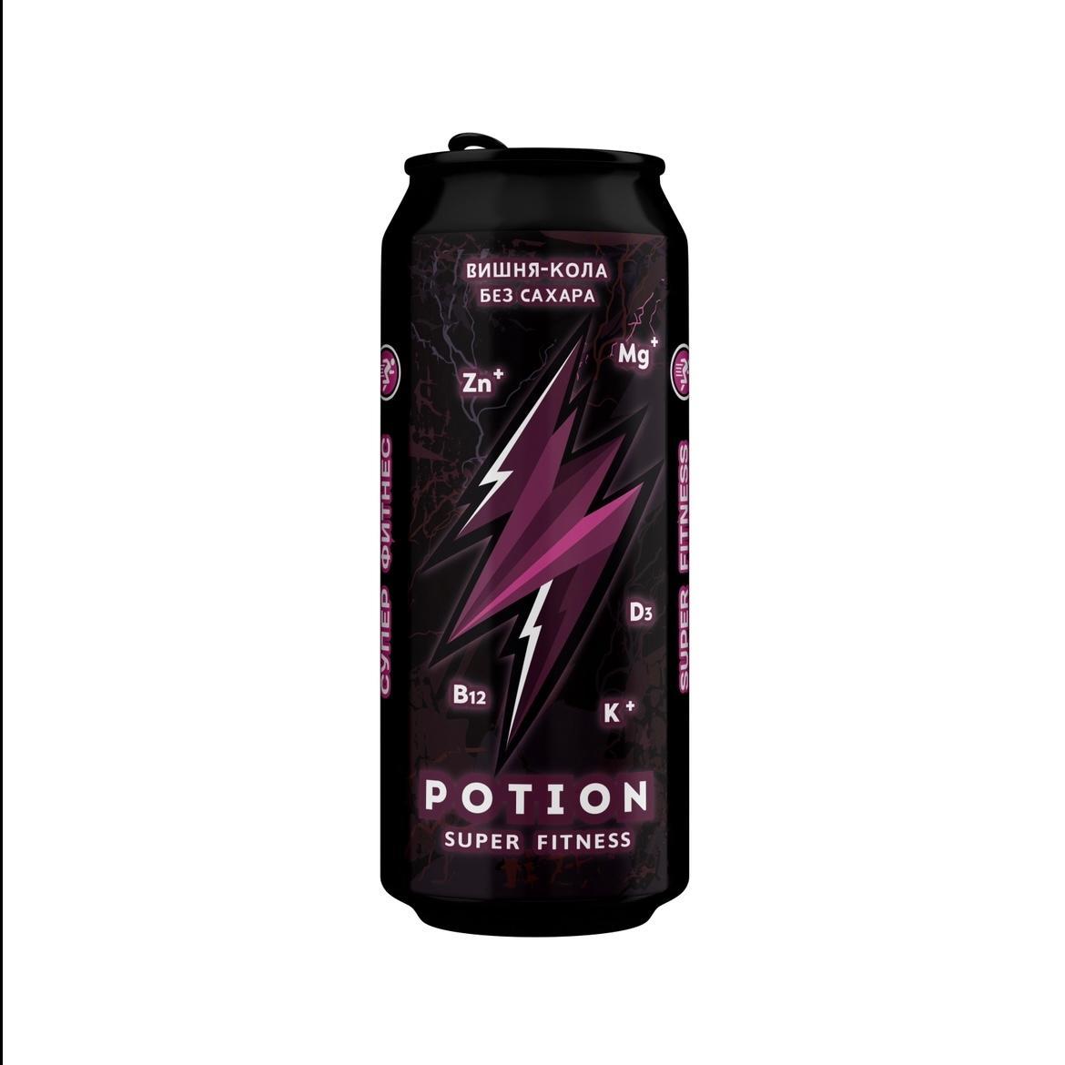 Напиток энергетический Potion Super Fitness вишня кола без сахара функциональный тонизирующий 450 мл., ж/б