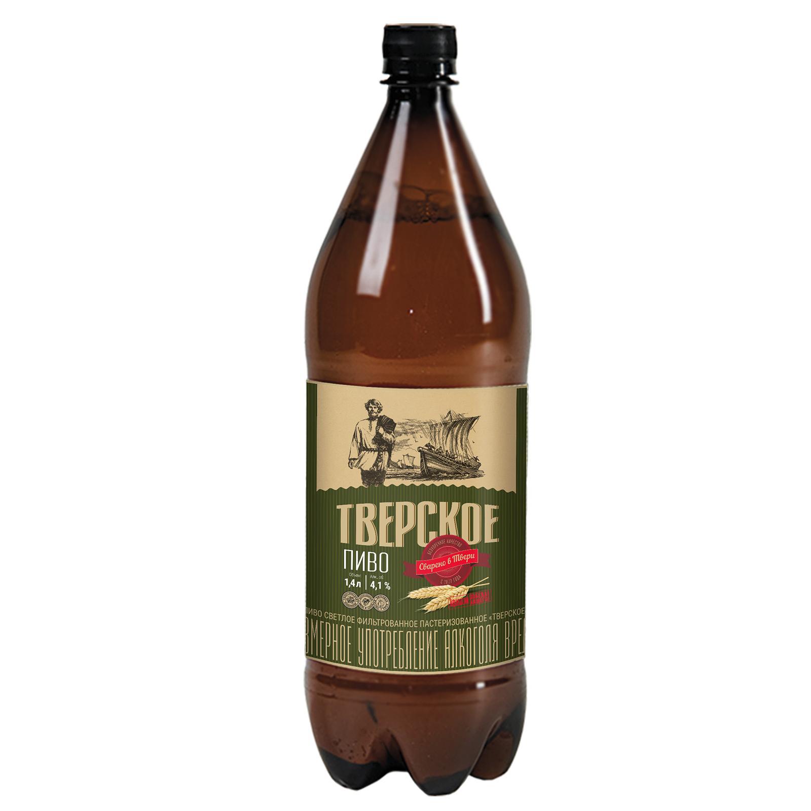 Пиво Афанасий Тверское светлое фильтрованное пастеризованное 4,1% 1.4 л., ПЭТ