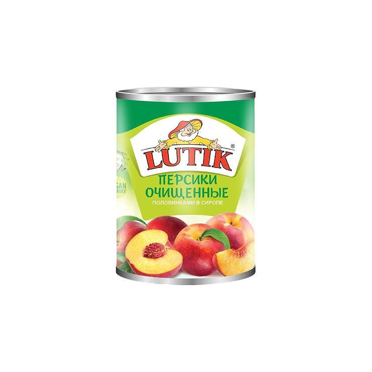 Персики Lutik половинки очищенные в сиропе , 425 гр., ж/б