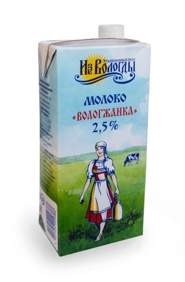 Молоко Вологжанка питьевое ультрапастеризованное 2,5% 1030 гр., тетра-пак