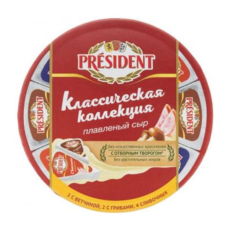 Сыр плавленый President Классическая коллекция сливочный с ветчиной с грибами 45% 140 гр., картон