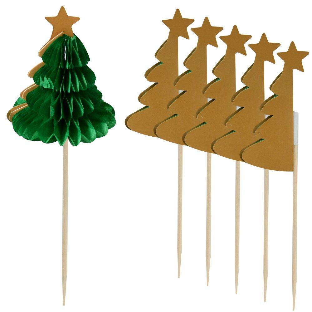 Топперы для украшения выпечки Мультидом елочки 3D 5 штук 13,5 см., пакет