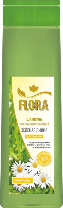 Шампунь Flora Зеленая линия Ромашка восстанавливающий для сухих и поврежденных волос 1 л., флакон