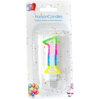 Свеча для торта цифра 1 разноцветная HorizonCandle