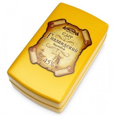 Сыр голландский брусковый 45% Здравушка, 1 кг., оболочка