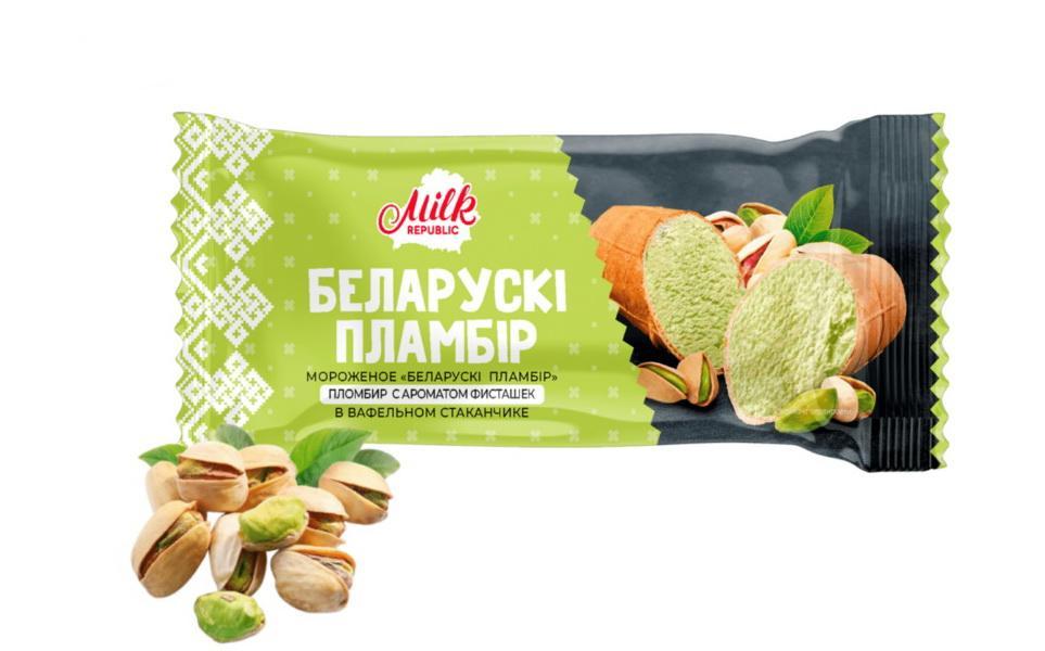 Мороженое Белорусский Пломбир фисташковое стаканчик вафельный 80 гр., флоу-пак