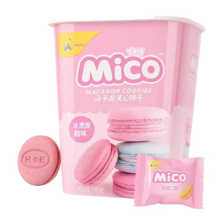 Печенье Tiny Mico Macaron Sandwich Fresh Strawberry Yogurt, макарун со вкусом клубники и йогурта 88 гр., пластиковая упаковка