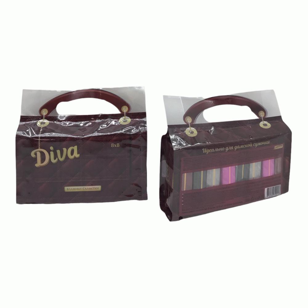 Салфетки влажные Diva №8 очищающие универсальные микс 8х8 шт., флоу-пак