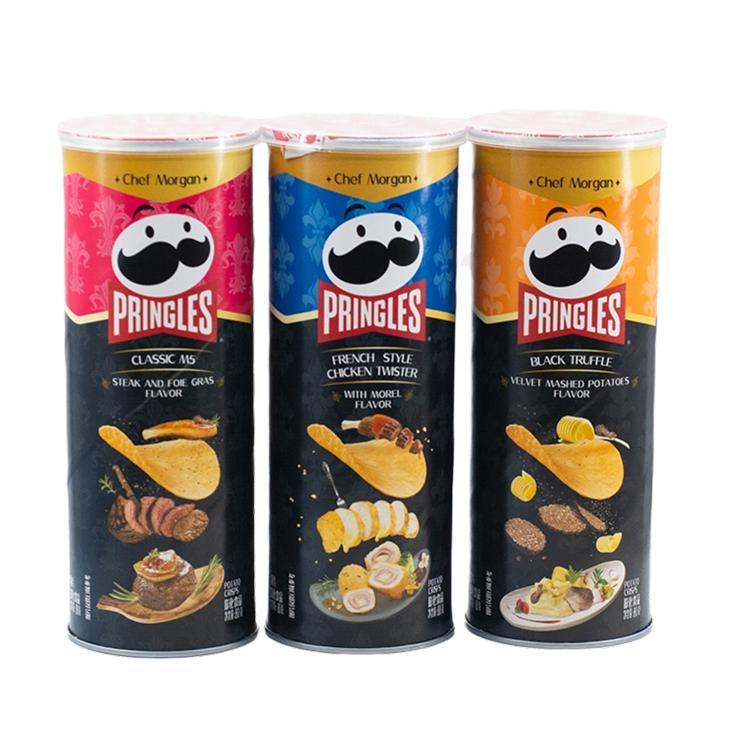 Чипсы Pringles куриный рулет стейк барбекю картофельное пюре с черным трюфелем 80 гр. х 3 шт., туба