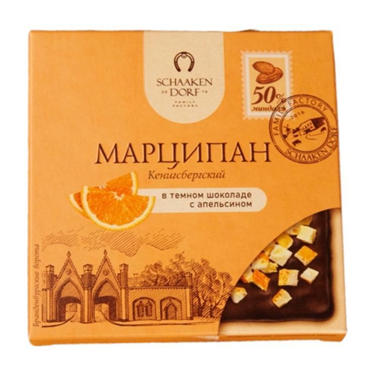 Марципановая плитка ШААКЕН ДОРФ в темном шоколаде с апельсином 50 гр., картон