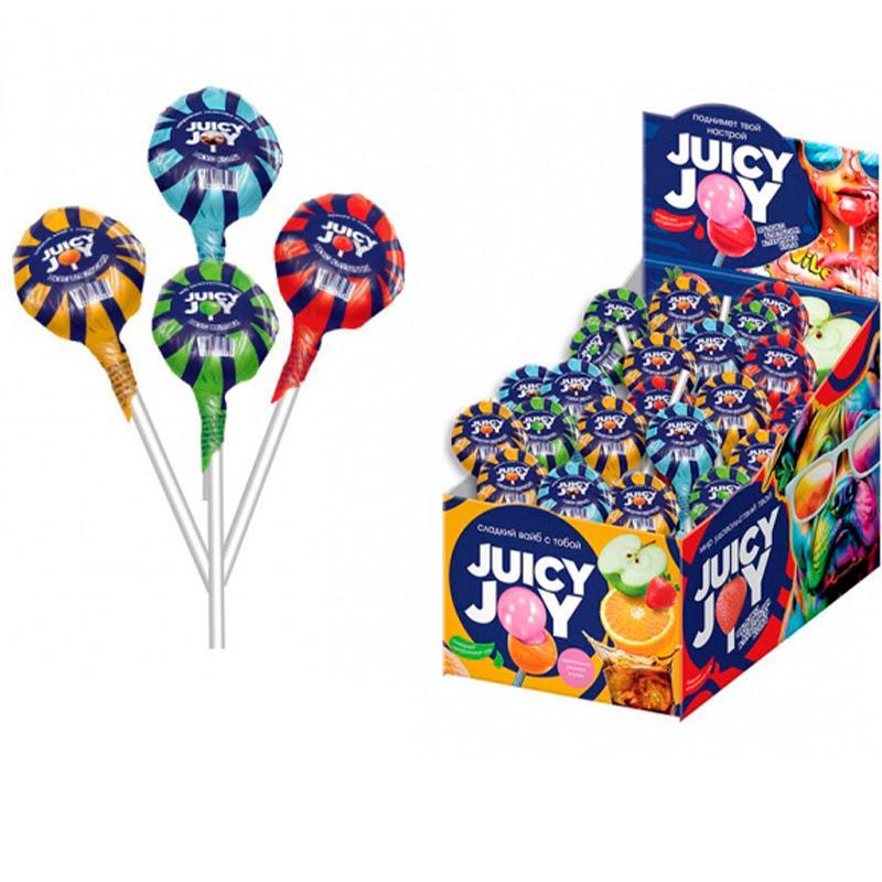Карамель на палочке Juicy Joy с жевательной резинкой 17 гр., обертка
