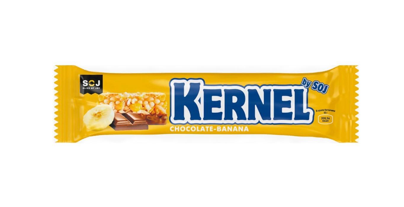 Батончик SOJ Kernel злаковый с бананом в молочном шоколаде 50 гр., флоу-пак