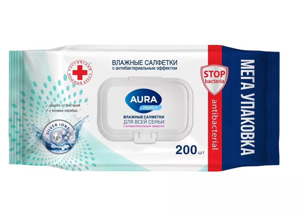 Салфетки влажные AURA FAMILY для всей семьи big-pack с крышкой 200 шт., флоу-пак