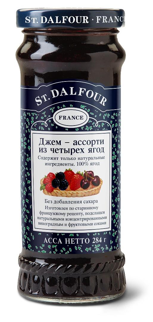 Джем St.Dalfour Ассорти из 4-х ягод 100% фруктов без сахара, 284 гр., стекло