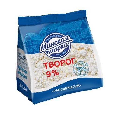 Творог Минская марка рассыпчатый 9% 350 гр., флоу-пак