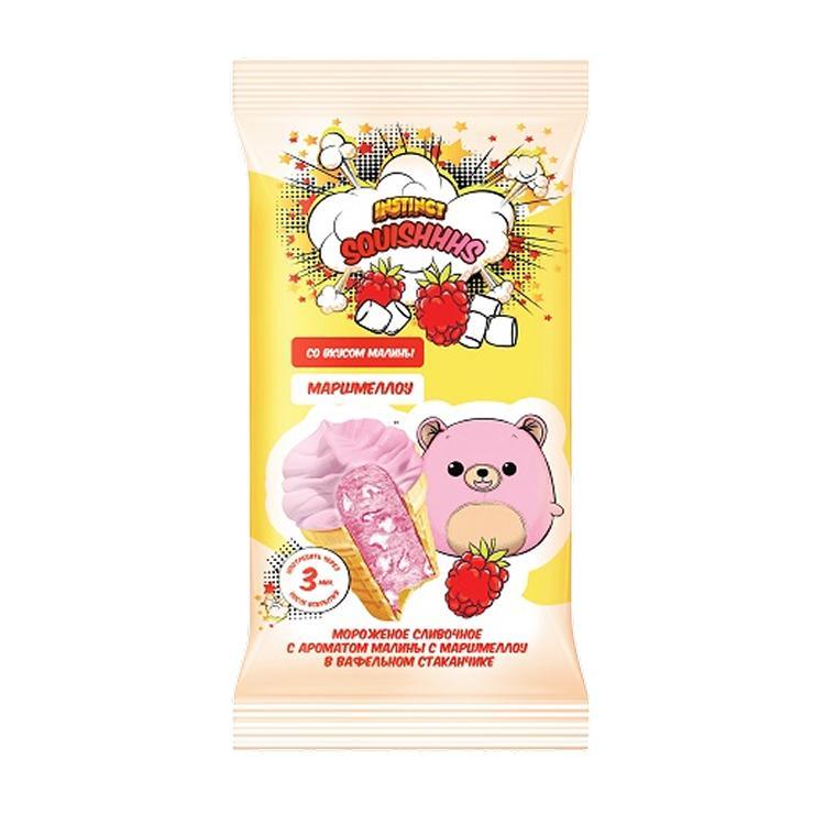 Мороженое Instinct сливочное с ароматом малины с маршмеллоу в вафельном стаканчике 80 гр., флоу-пак