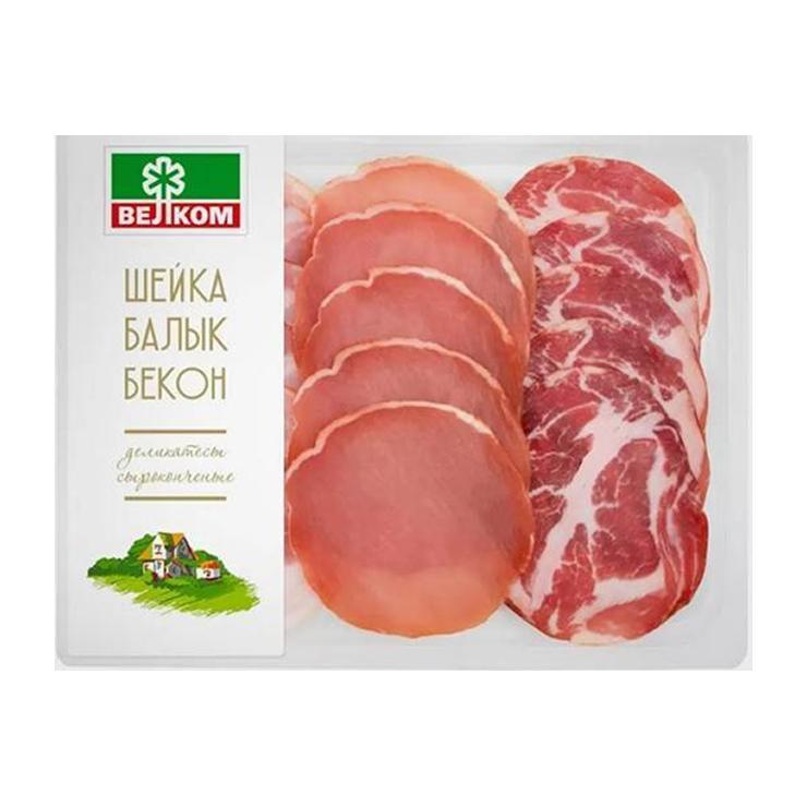 Нарезка деликатесная Велком шейка балык бекон сырокопченая 90 гр., вакуум