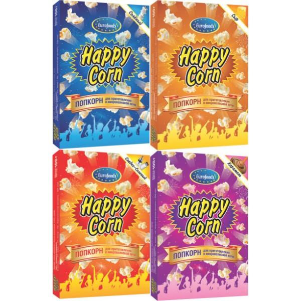 Попкорн Eurofoods Happy Corn для СВЧ ассорти 100 гр., картон