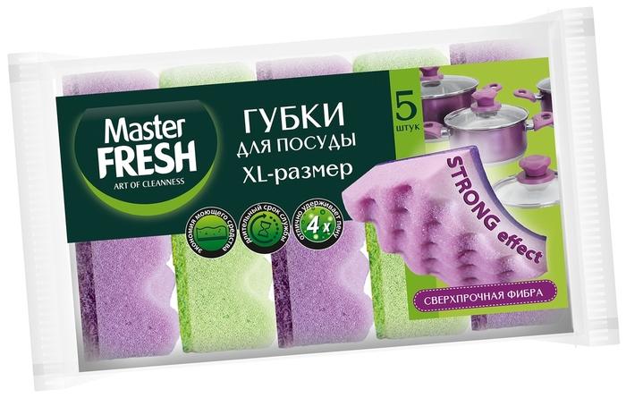 Губки Master fresh для мытья посуды XL-размер STRONG effect 5шт *40, пакет