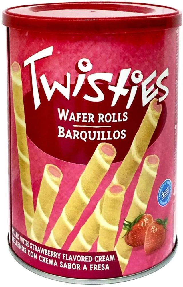 Вафли Twisties палочки с клубничным кремом 400 гр., ж/б