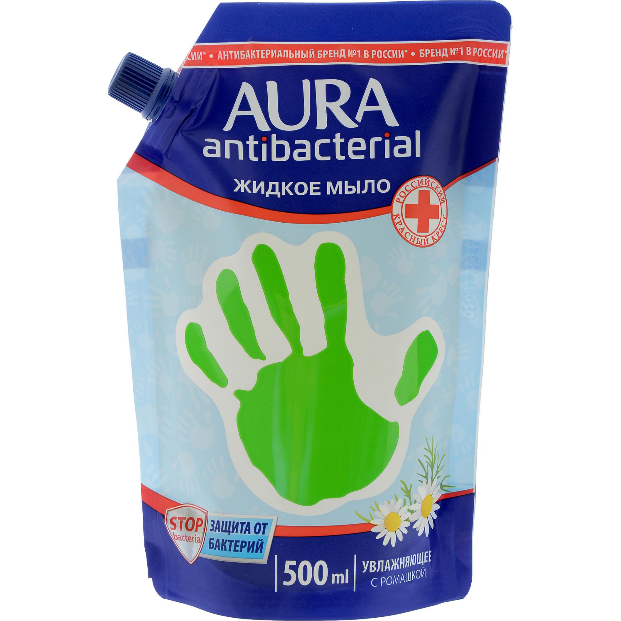 Жидкое мыло Aura antibacterial увлажняющее с ромашкой 500 мл., дой-пак