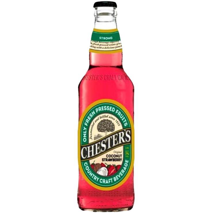 Напиток пивной Chester's кокос клубника красный фильтрованный пастеризованный 7% 450 мл., стекло