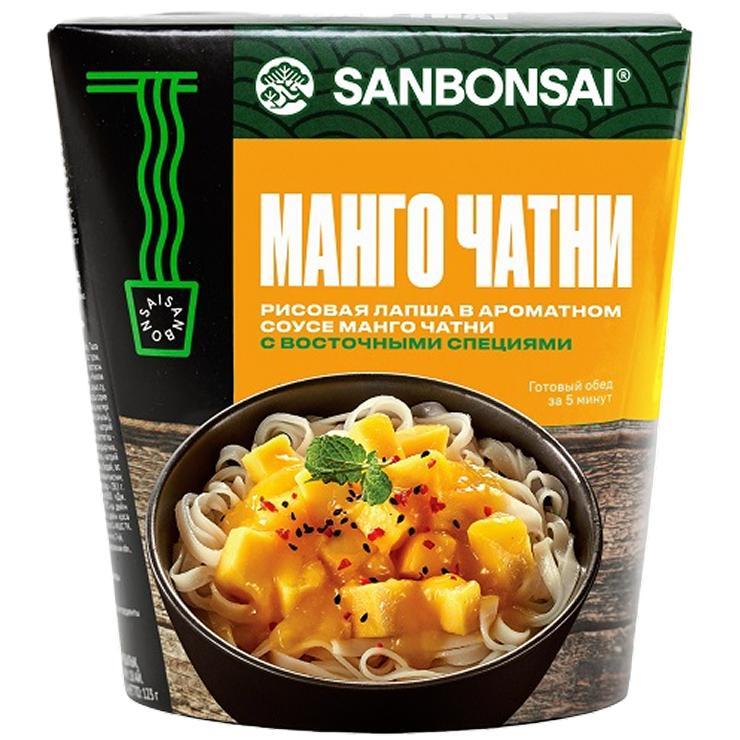 Лапша SanBonsai рисовая в ароматном соусе Манго Чатни 123 гр., стакан