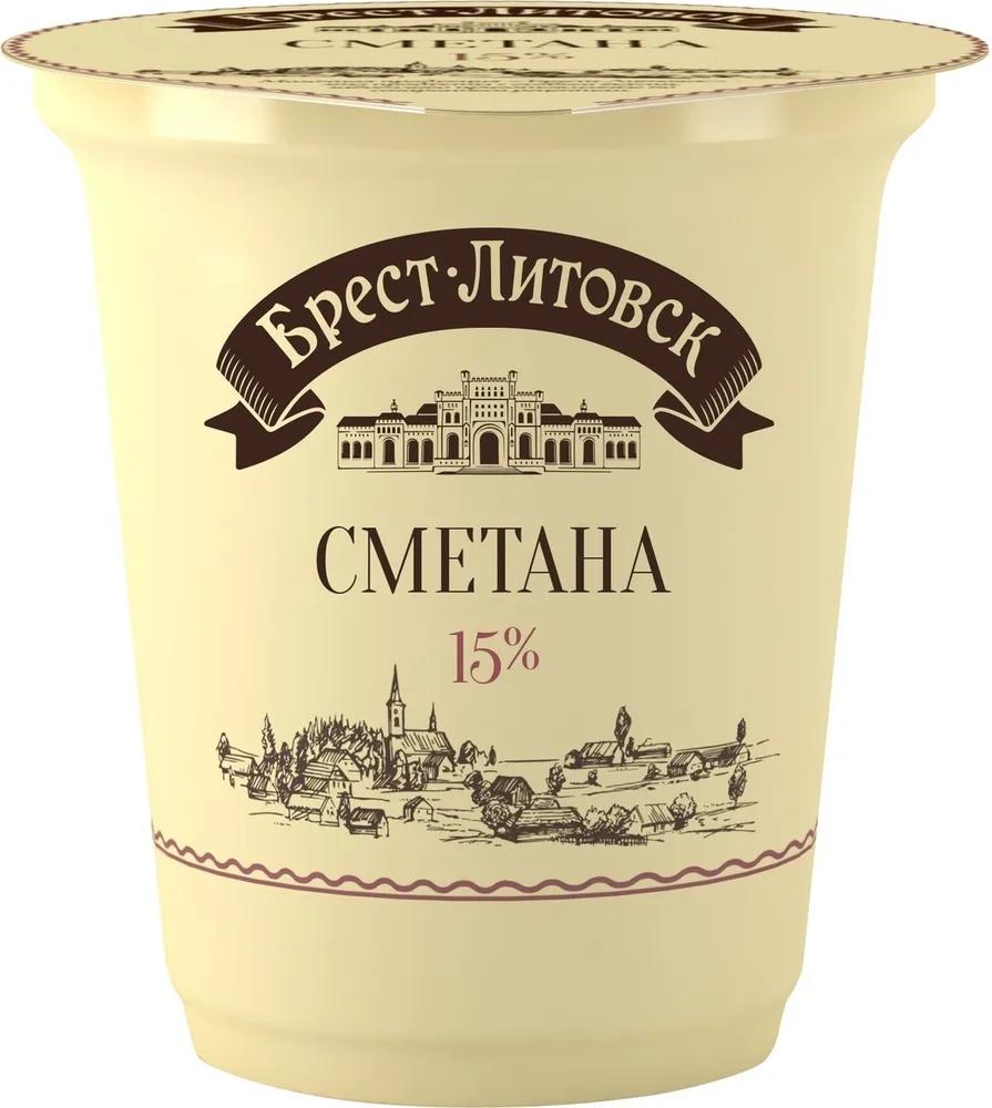 Сметана Брест-Литовск 15%, 300 гр., стакан