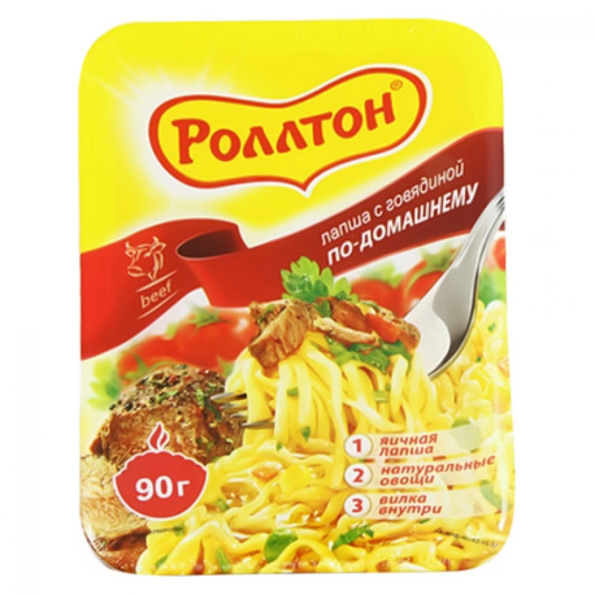 Лапша быстрого приготовления Роллтон с говядиной 90 гр., лоток