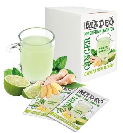 Напиток сухой растворимый Имбирный Лайм-мята MADEO, 20 шт по 10 гр., картон