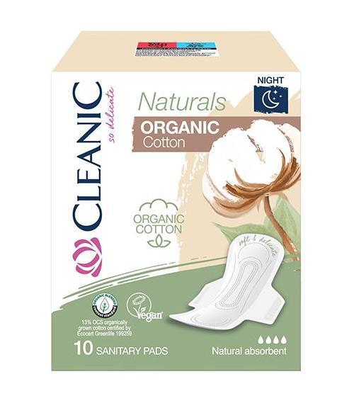 Прокладки гигиенические CLEANIC Naturals Organic Cotton (ночь 4*) 10 шт., пакет