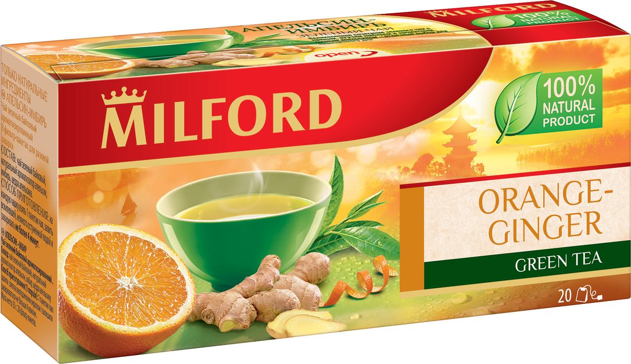 Чай Milford Orange-ginger зеленый, 20 пакетов, 35 гр., картон
