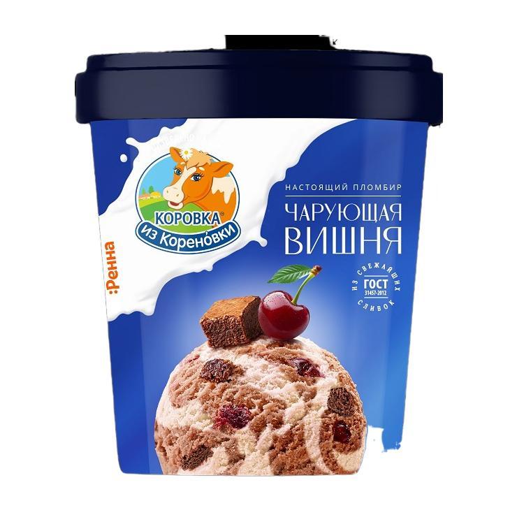 Мороженое Коровка из Кореновки пломбир Чарующая вишня пломбир 15% БЗМЖ 300 гр., ведро