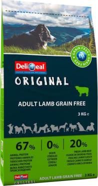 Корм сухой для взрослых собак с мясом ягненка, беззерновой, Delimeal Adult Lamb Grain Free, 3 кг., пластиковый пакет