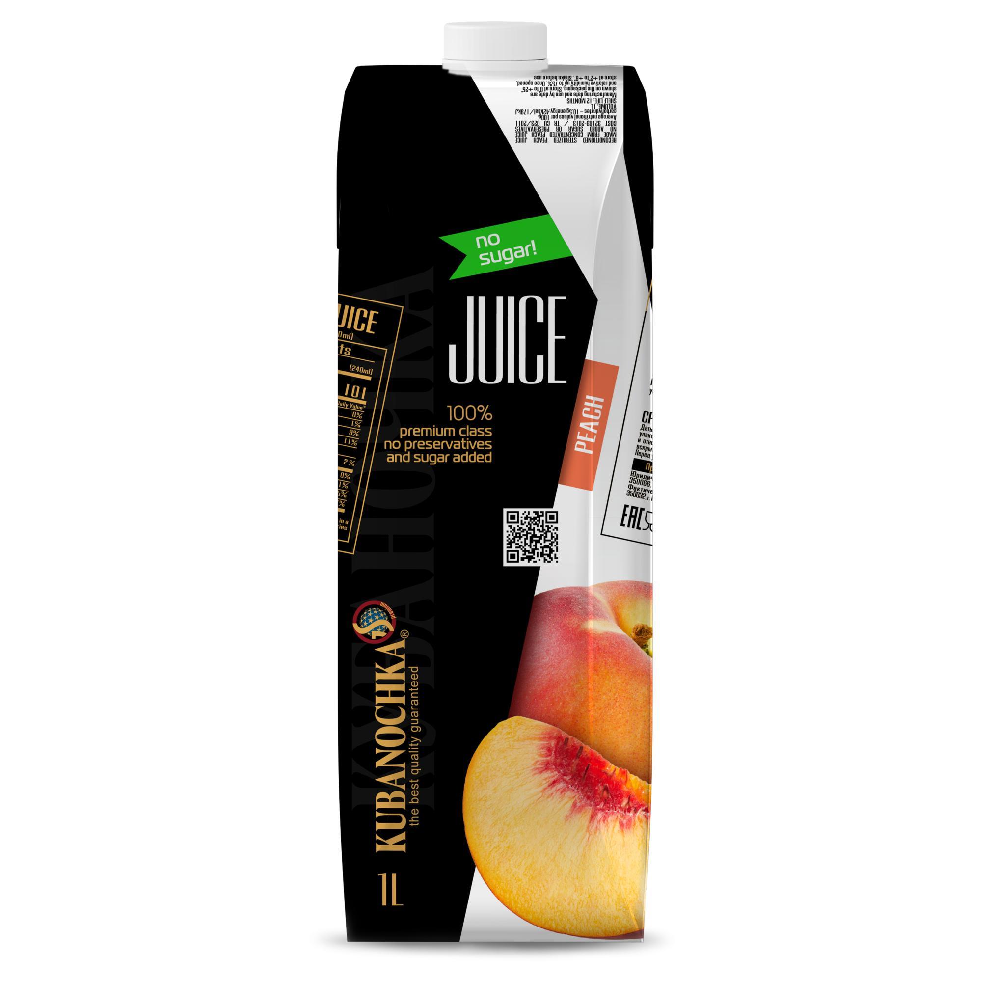 Сок Кубаночка персик 1 л., тетра-пак